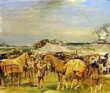 Sir Alfred James Munnings Canvas Paintings - Saddling For The Point To Point